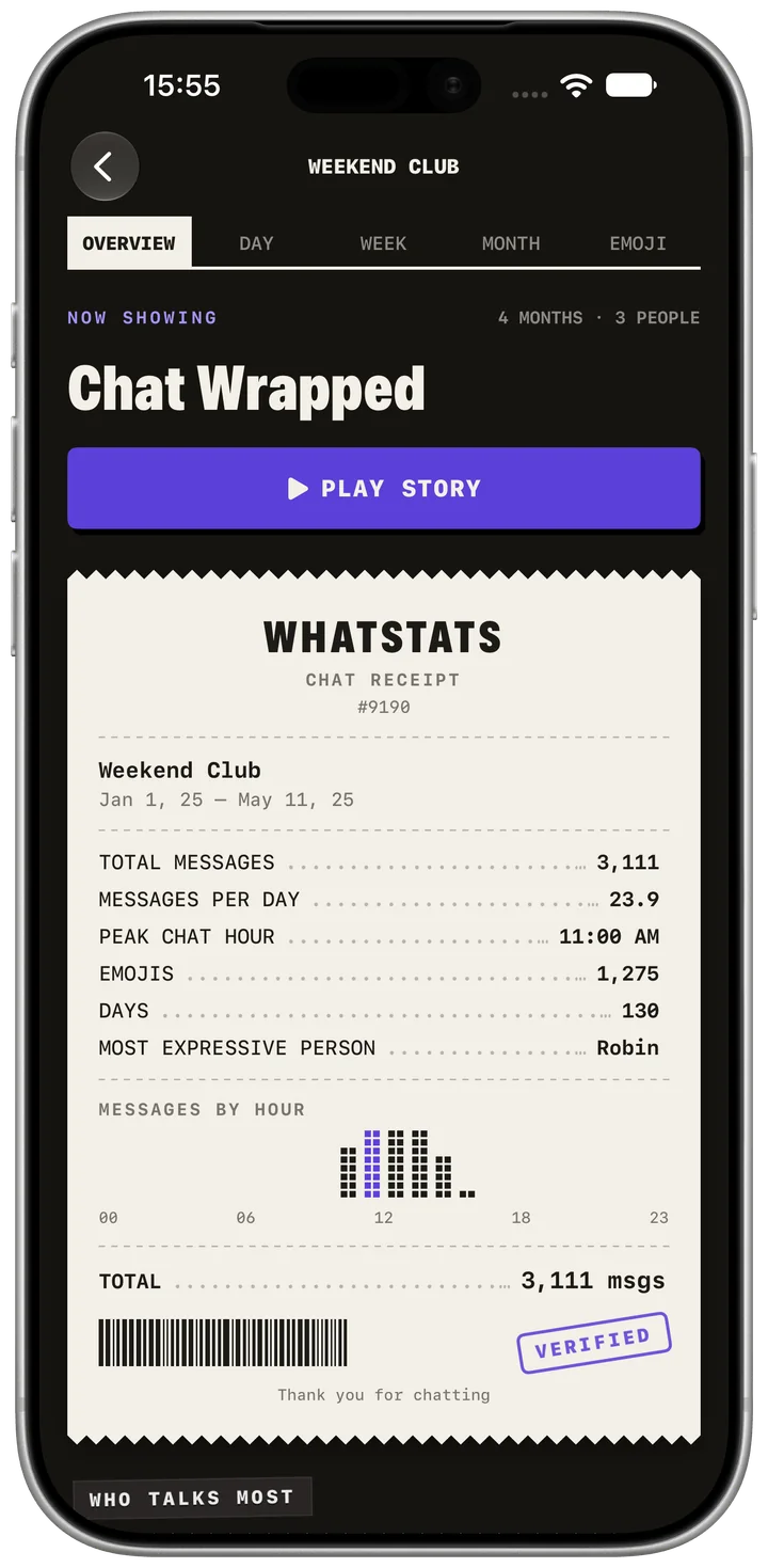Chat overview. App screenshot in English. Fictional example data. Native app appearance.