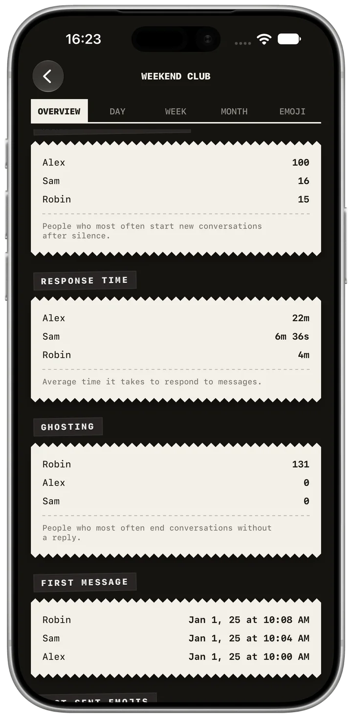 Response times. App screenshot in English. Fictional example data. Native app appearance.